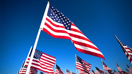 American flags waving in the wind