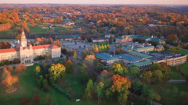 An aerial view of the La Roche University and Sisters of Divine Providence campuses.