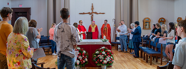 Bishop Zubic celebrates the Mass of the Holy Spirit at La Roche University, opening the academic school year.