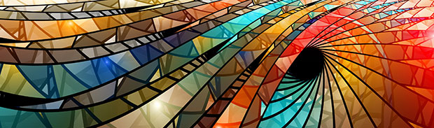 Colorful stained glass spiral, computer generated abstract background.