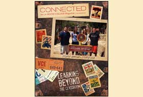 The Fall/Winter 2016 cover of the La Roche magazine. There is a collage of photos showing students on study abroad trips. The masthead titled Connected is at the top.