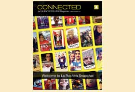 The Spring/Summer 2017 cover of the La Roche magazine. There is a college of photos and a black masthead titled Connected.