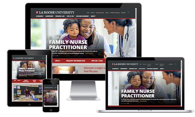 LRU website displayed on computer screens showing responsive views on various devices.