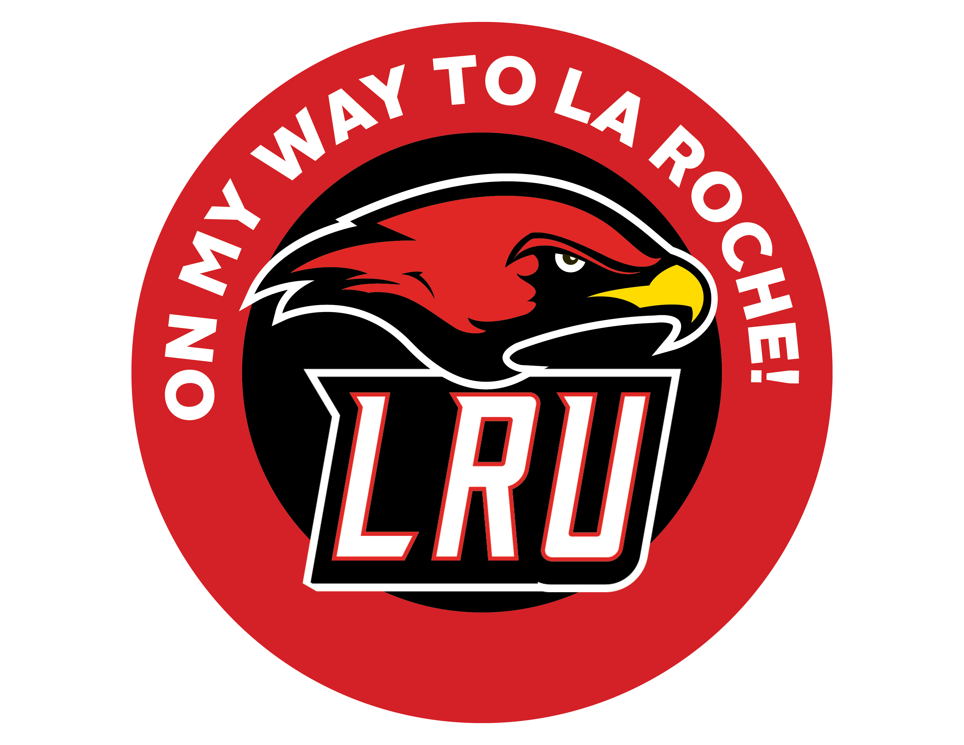 La Roche celebratory round cake topper with Redhawk image on it.
