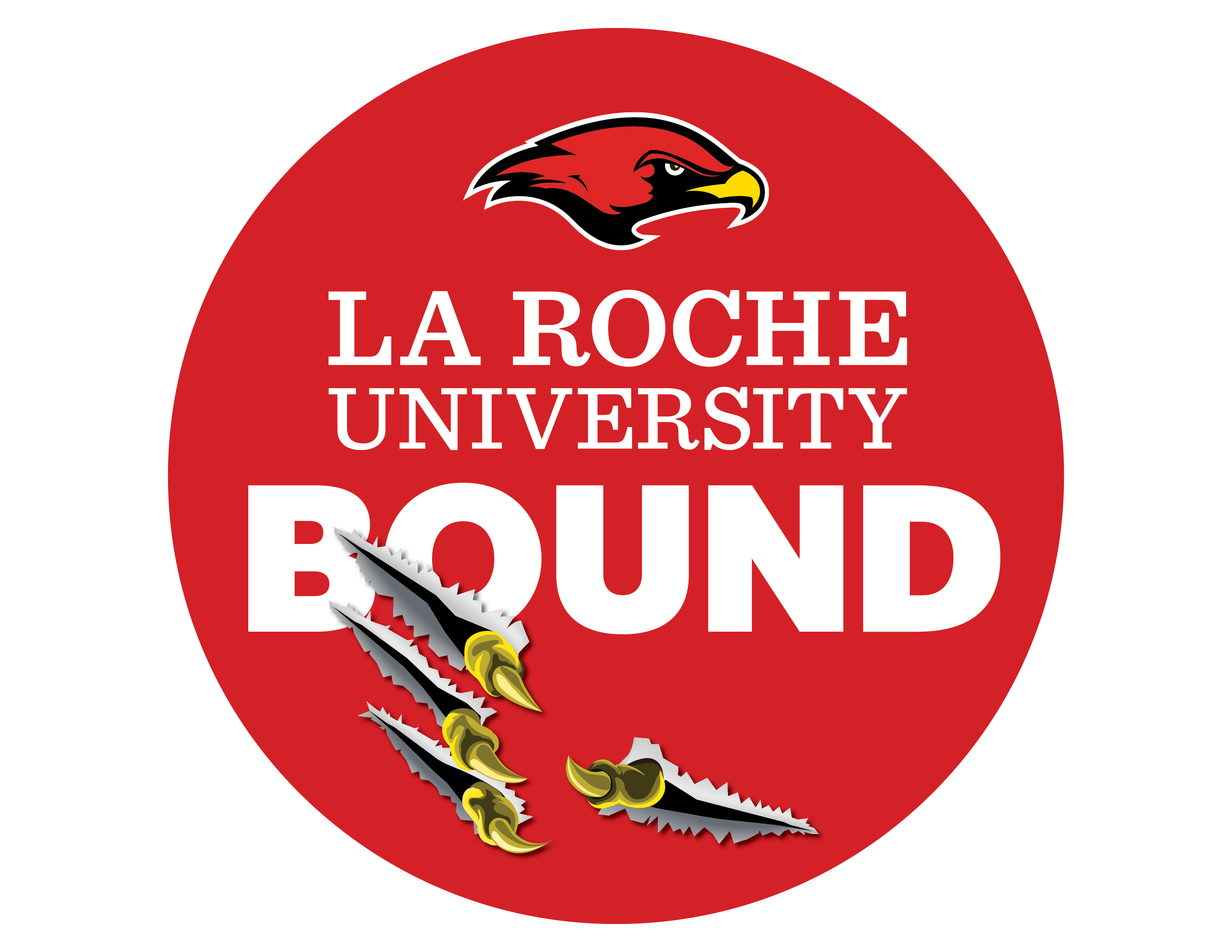 La Roche celebratory round cake topper with Redhawk image on it.