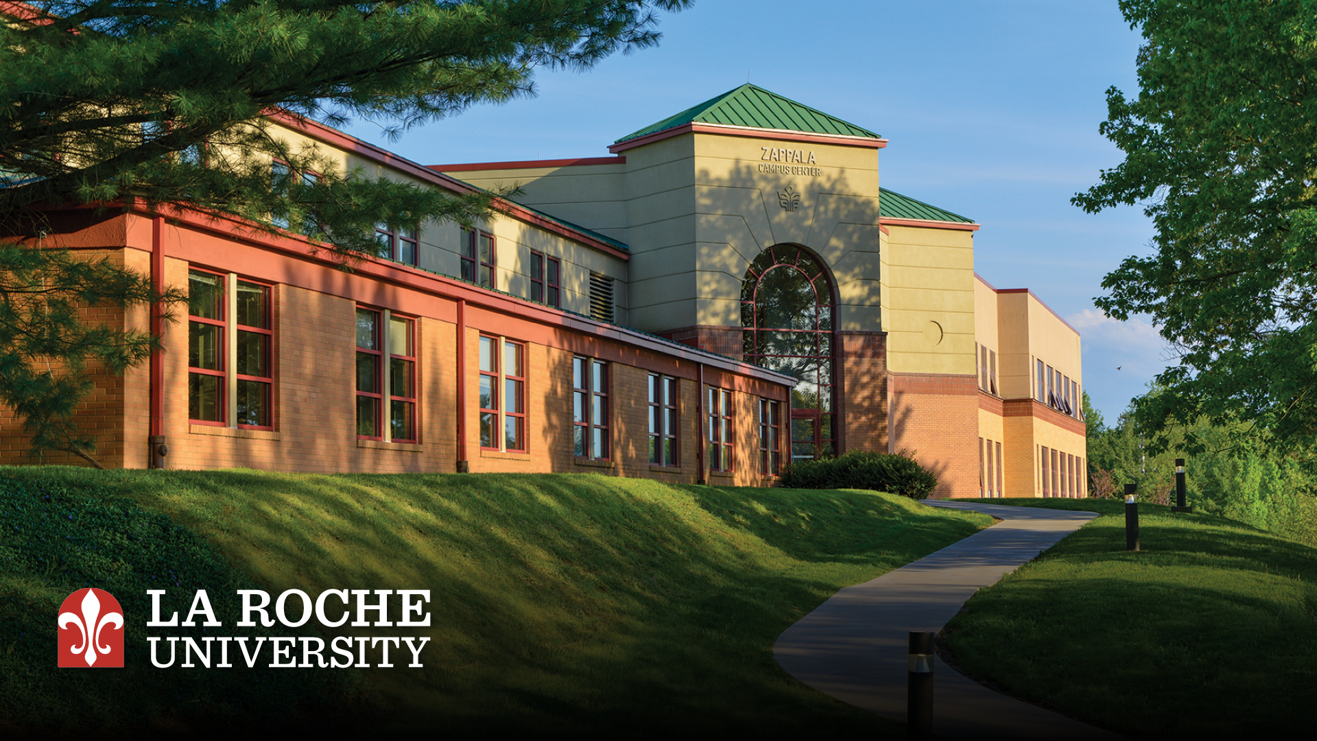 La Roche campus Zappala Campus Center in the evening