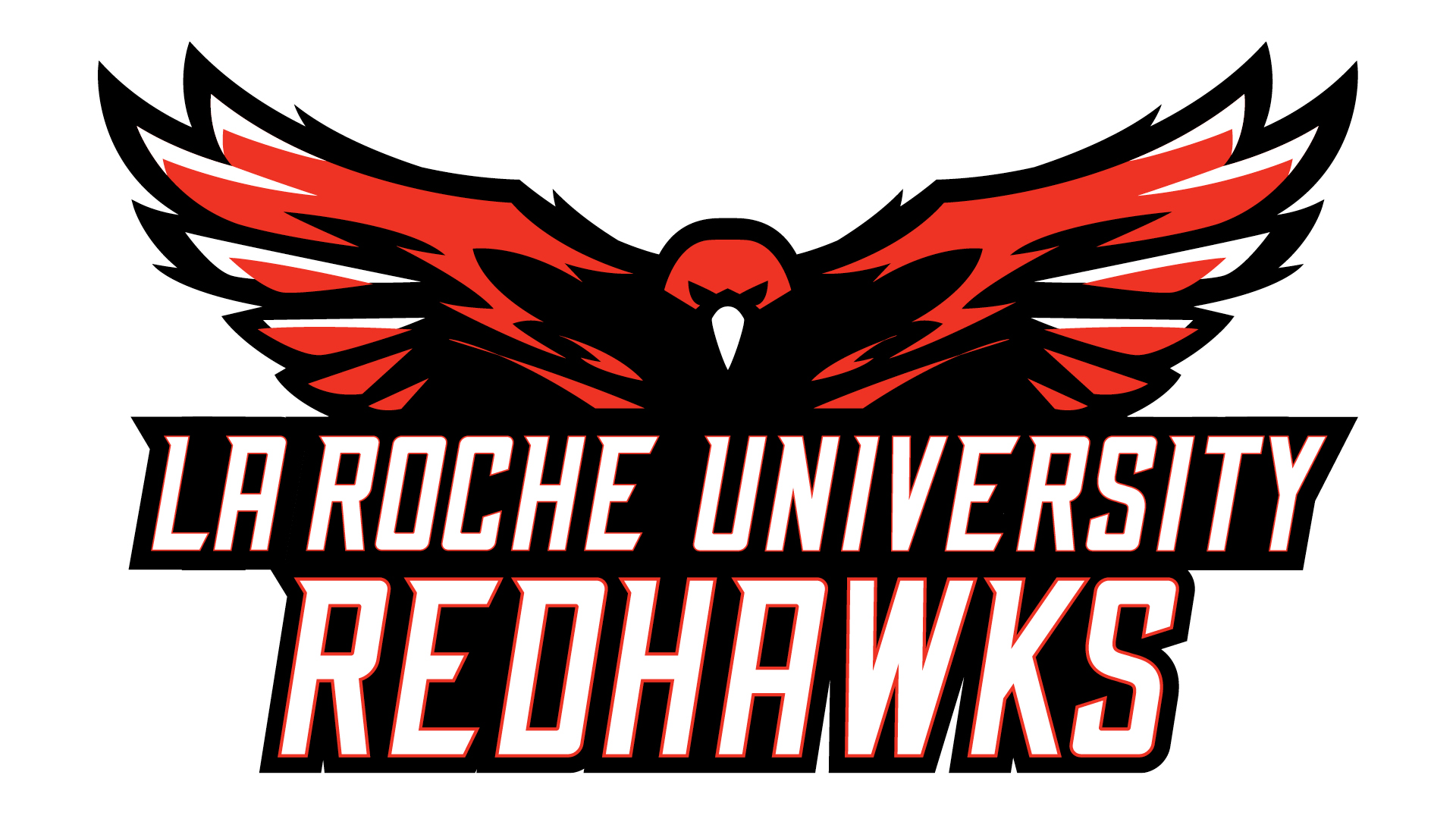 Large La Roche Redhawk logo with wings centered on page.