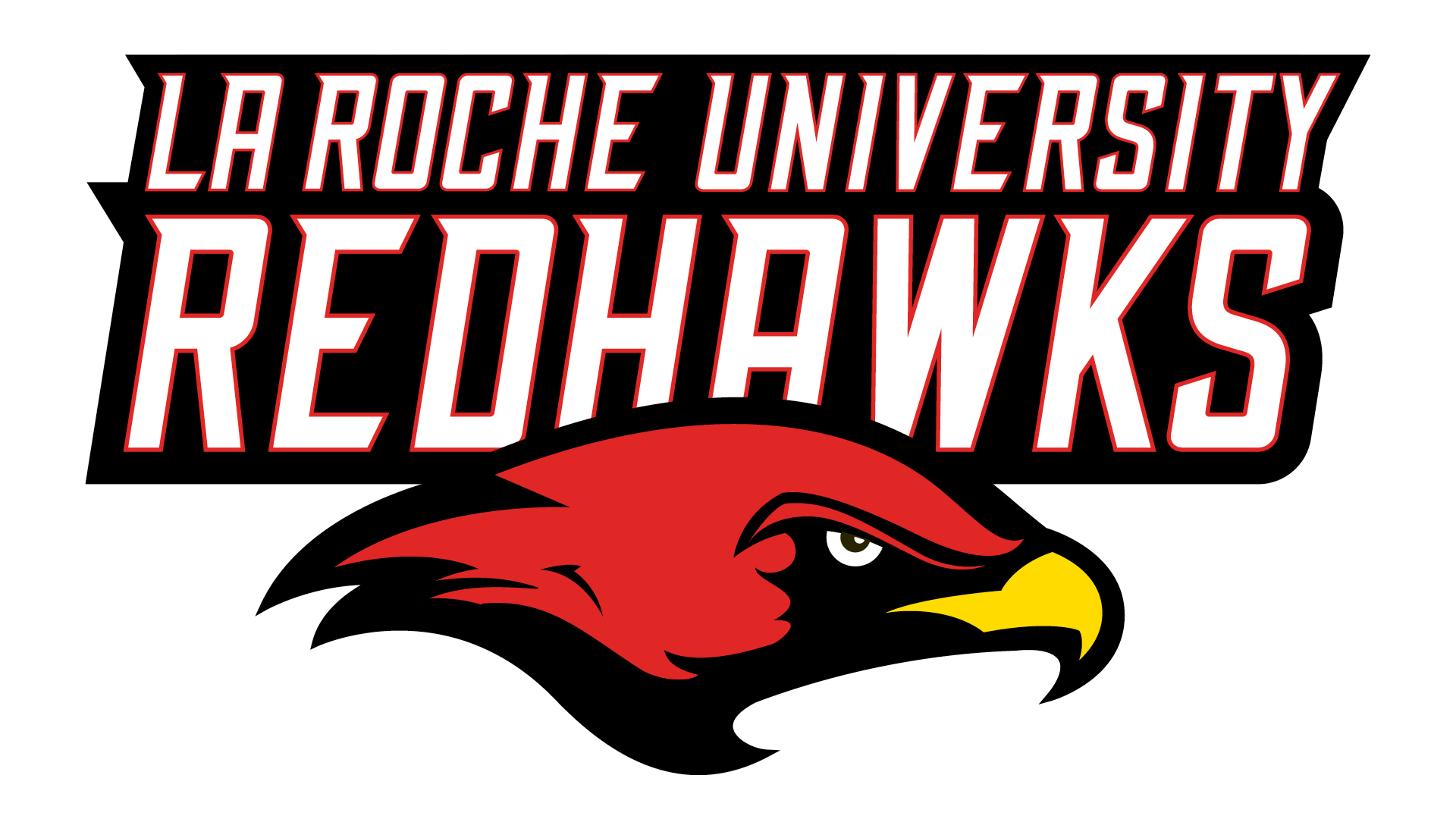 Large La Roche Redhawk logo centered on page.